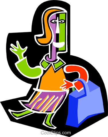Woman With Shopping Bag Royalty Free Vector Clip Art - Woman With Shopping Bag Royalty Free Vector Clip Art (377x480)
