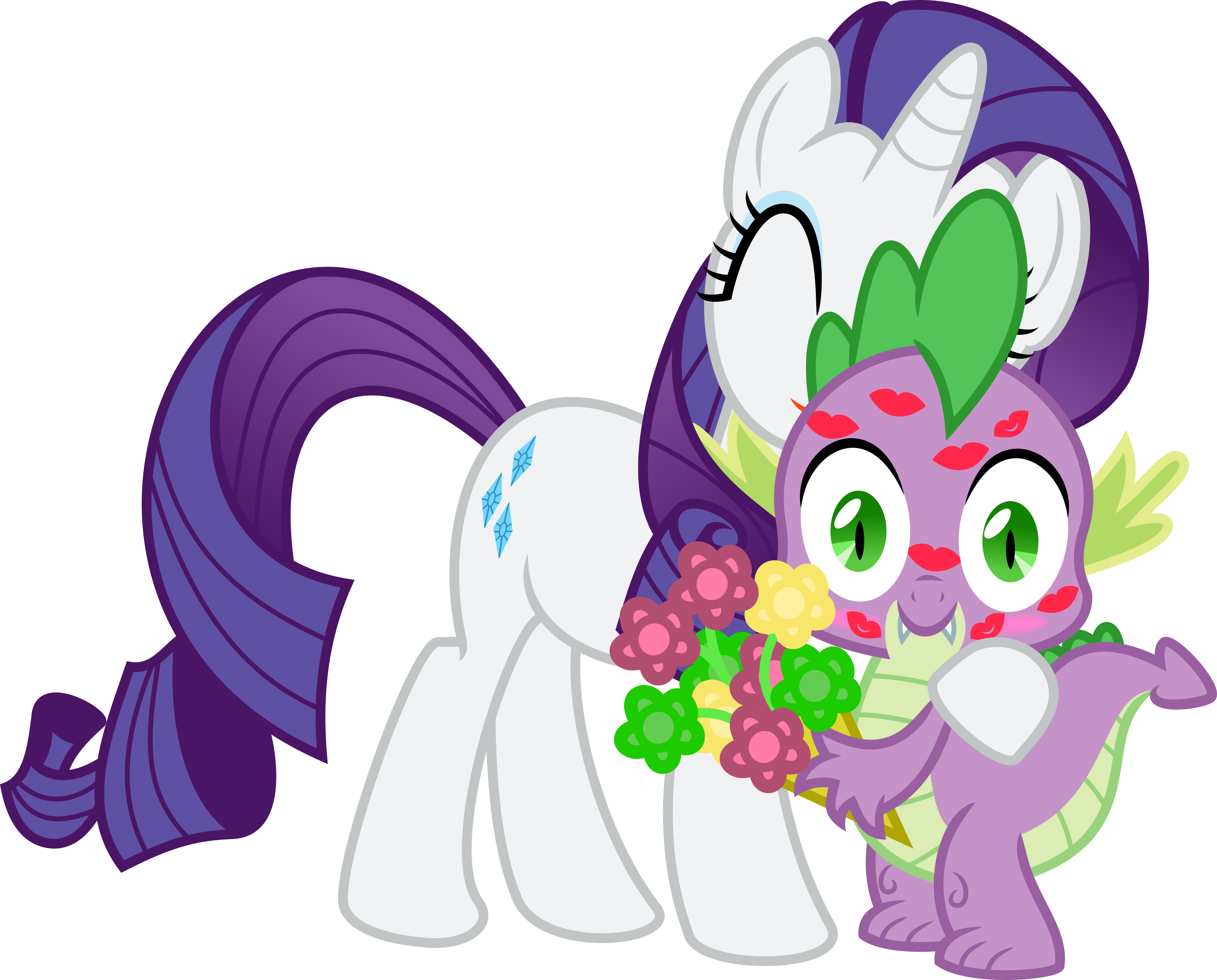 Sapphire-beauty0, Cute, Female, Flower, Hug, Kissing, - Spike And Rarity In Love With Kiss Marks (3903x3142)