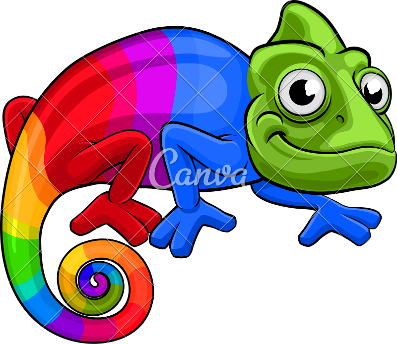 Chameleon Cartoon Rainbow Mascot - Chameleon Cartoon (800x694)