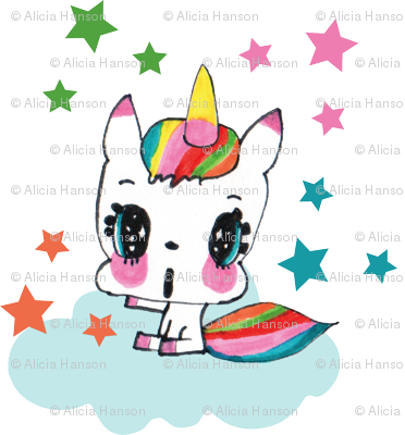 Rainbow Unicorn & Stars - Black And Gold Stars White Background (372x400)