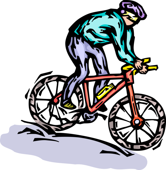Vector Illustration Of Mountain Biker Cyclist Riding - Illustration (683x700)