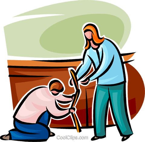 Man Helping A Woman With Her Cane Royalty Free Vector - Cartoon (480x472)