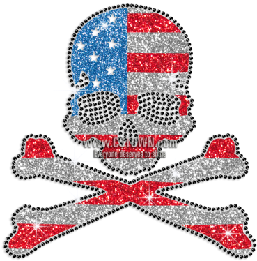 Bling Us Flag Skull Glitter Rhinestone Transfer - Flag Of The United States (450x450)