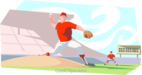 Baseball Pitcher Throwing Ball Royalty Free Vector - College Softball (480x254)