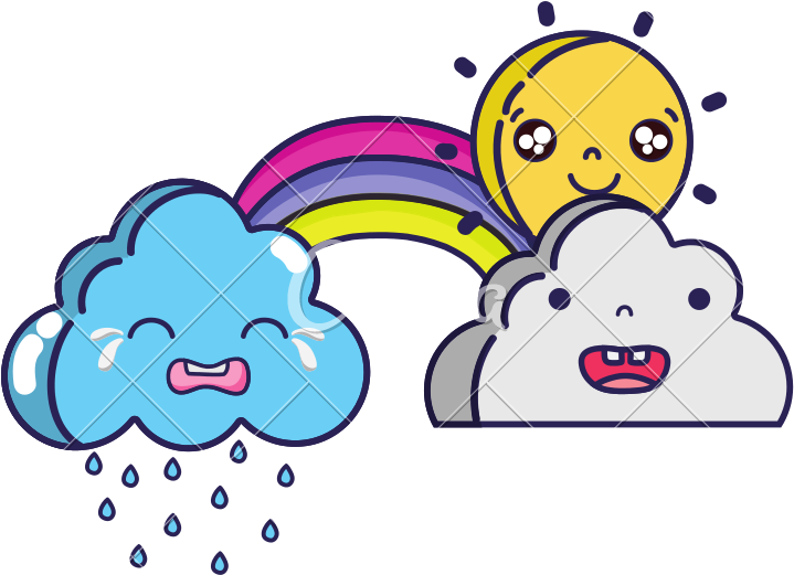 Cute Natural Weather Clouds With Sun And Rainbow Kawaii - Sun Rainbow Kawaii (800x800)
