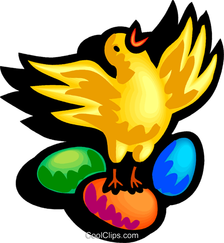 Chick Standing On Easter Eggs Royalty Free Vector Clip - Chick Standing On Easter Eggs Royalty Free Vector Clip (442x480)