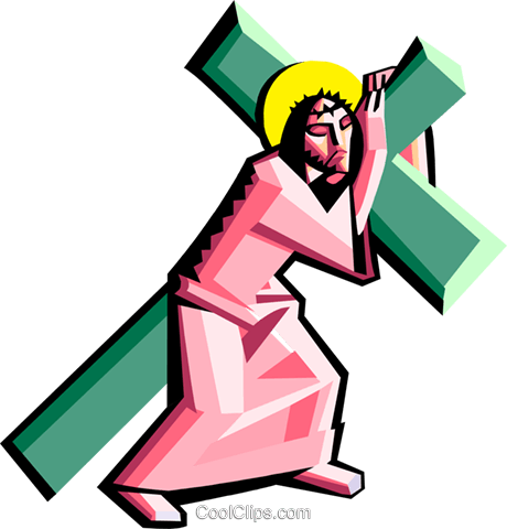 Jesus Carrying The Cross Royalty Free Vector Clip Art - Jesus Carrying The Cross Png (460x480)