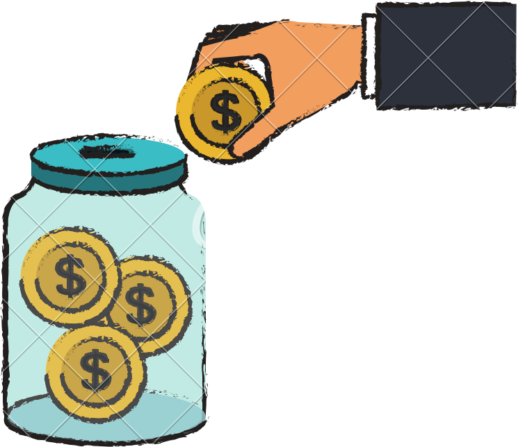 Hand Saver With Glass Jar And Coins Money - Jar (800x800)