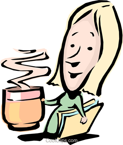 Cartoon Frau Mit Einer Tasse Kaffee Vektor Clipart - Woman Drinking Coffee Clipart Png (407x480)