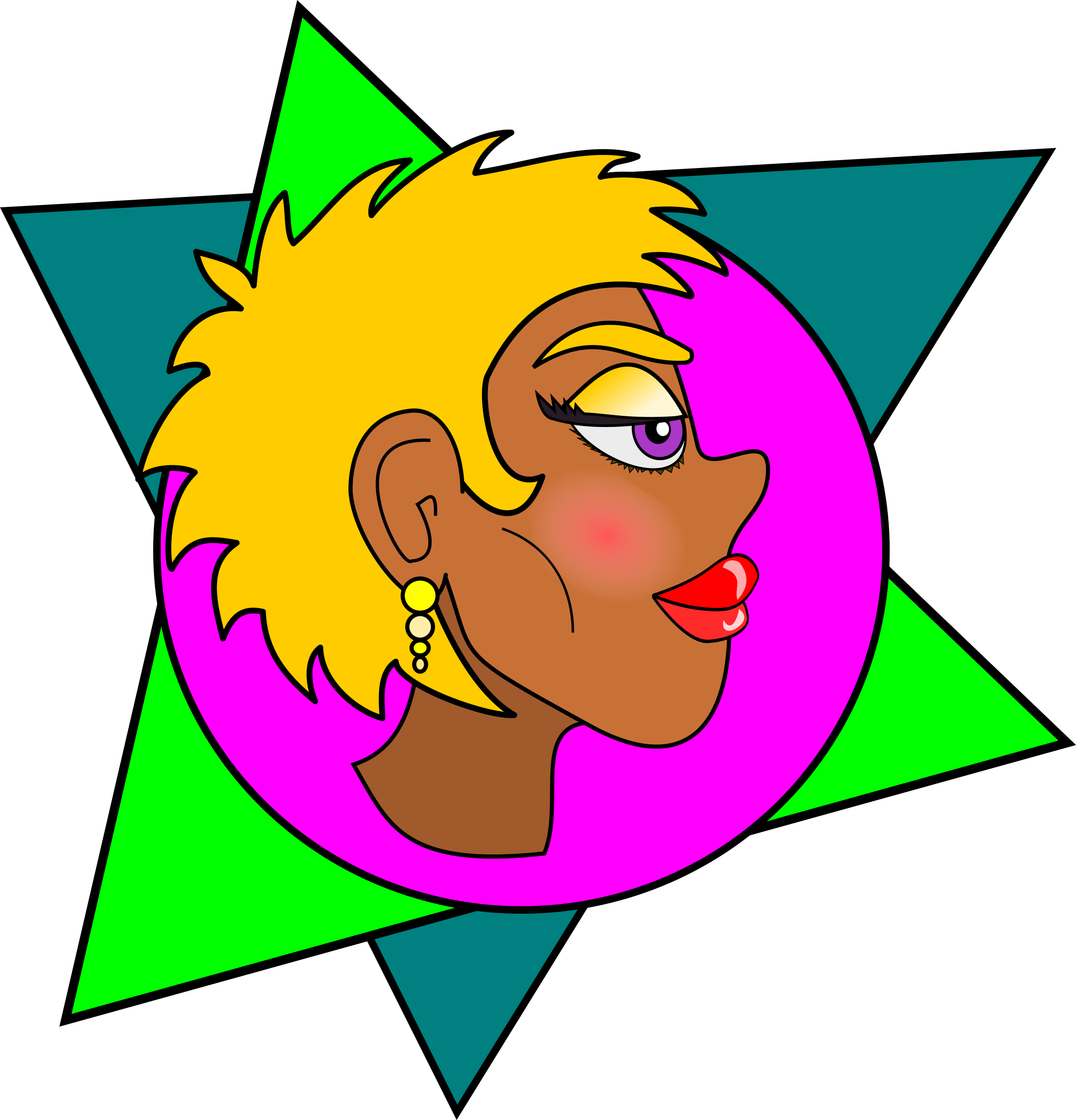 New Wave Line Art Cartoon Blond Girl - Clip Art (2304x2400)