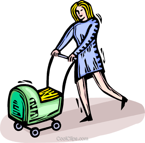 Woman Pushing A Baby Carriage Royalty Free Vector Clip - Pushing The Things (480x472)