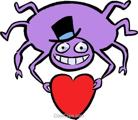 Spider With A Valentines Day Card Royalty Free Vector - Clip Art (480x416)
