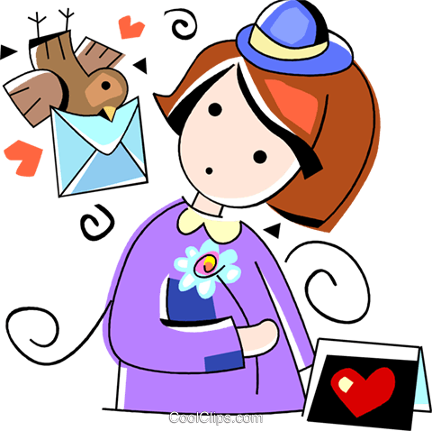 Girl Receiving A Valentines Day Card Royalty Free Vector - Girl Receiving A Valentines Day Card Royalty Free Vector (480x478)