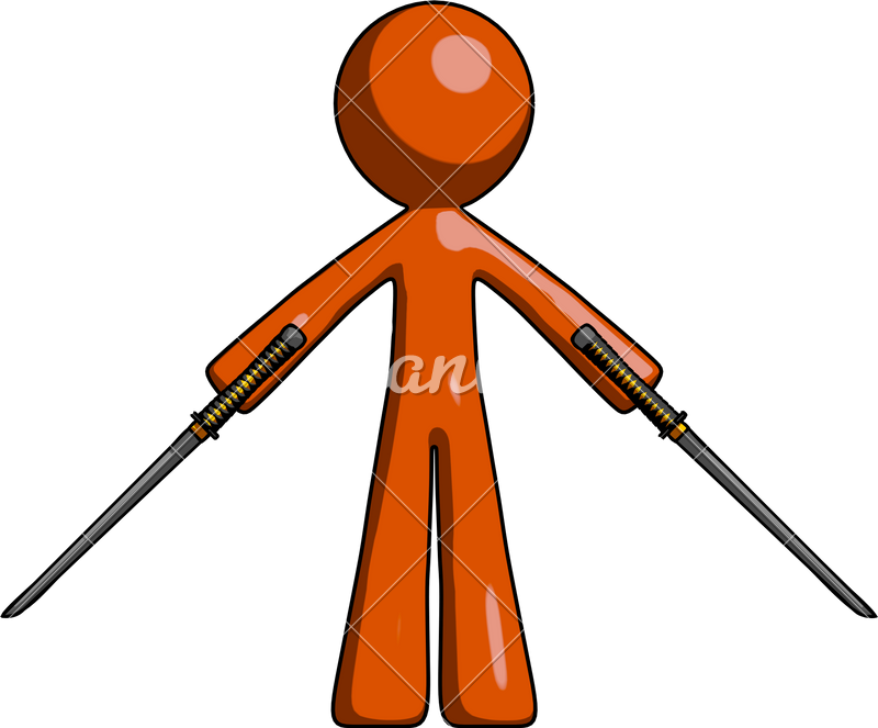 Mascot Man Posing With Two Ninja Sword - Ninjatō (800x663)