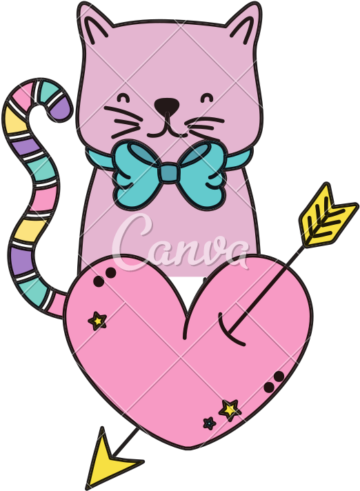 Color Cute Cat Animal With Heart And Arrow - Cat (800x800)