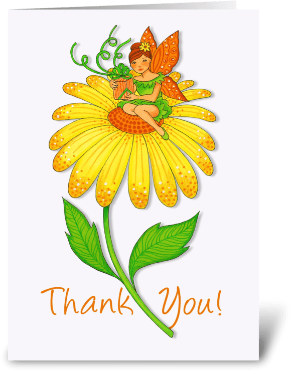 Yellow Flower With Fairy Thank You Greeting Card - Gift (700x792)