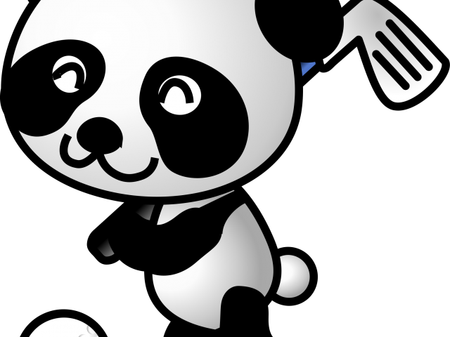 Mini Golf Clipart Black And White - Panda In The Rain Cartoon (640x480)