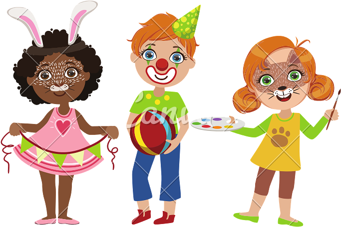 Kids With Funny Make Up - Vector Graphics (800x800)