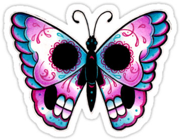 Sugar Skull Clipart Butterfly - Traditional Skull Butterfly Tattoo Png (375x360)