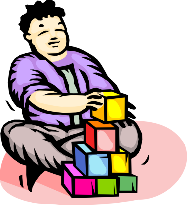 Vector Illustration Of Child Plays With Building Blocks - Vector Illustration Of Child Plays With Building Blocks (637x700)
