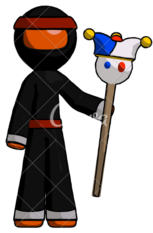 Orange Ninja Warrior Man Holding Jester Staff - Stock Photography (542x800)