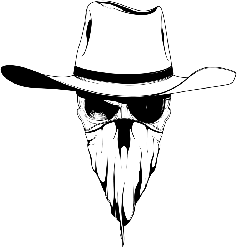 Clipart Skeleton Cowboy - Skull With Bandana And Cowboy Hat (900x941)