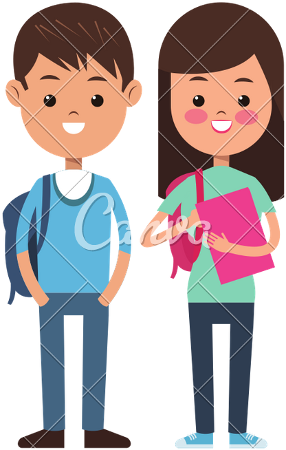 Back To School Pair Students Kids Smiling - Cartoon Student Icon (733x800)