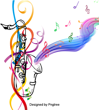Saxophone With Musical Notes Background Color Vector - Music (360x360)