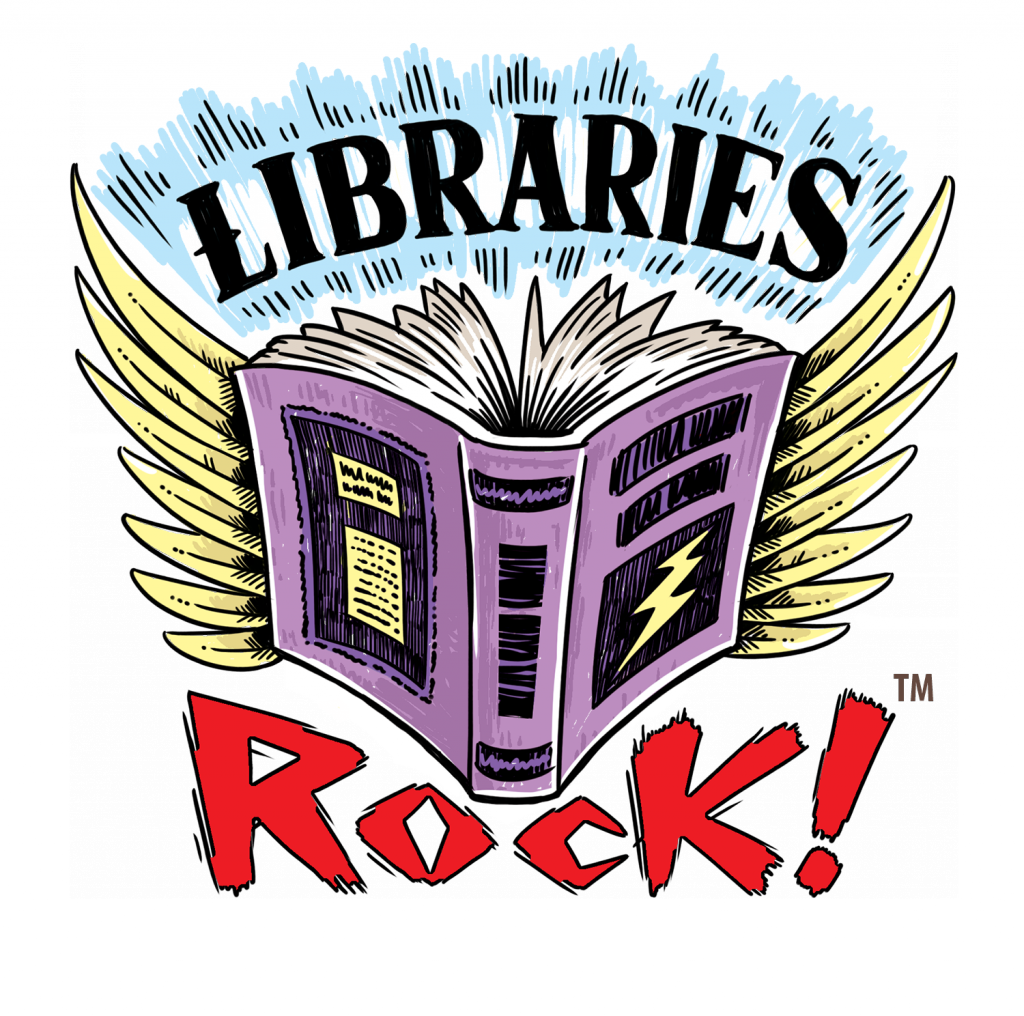 Purple Book With Wings, Libraries Rock Slogan - Summer Reading Program 2018 (1024x1016)