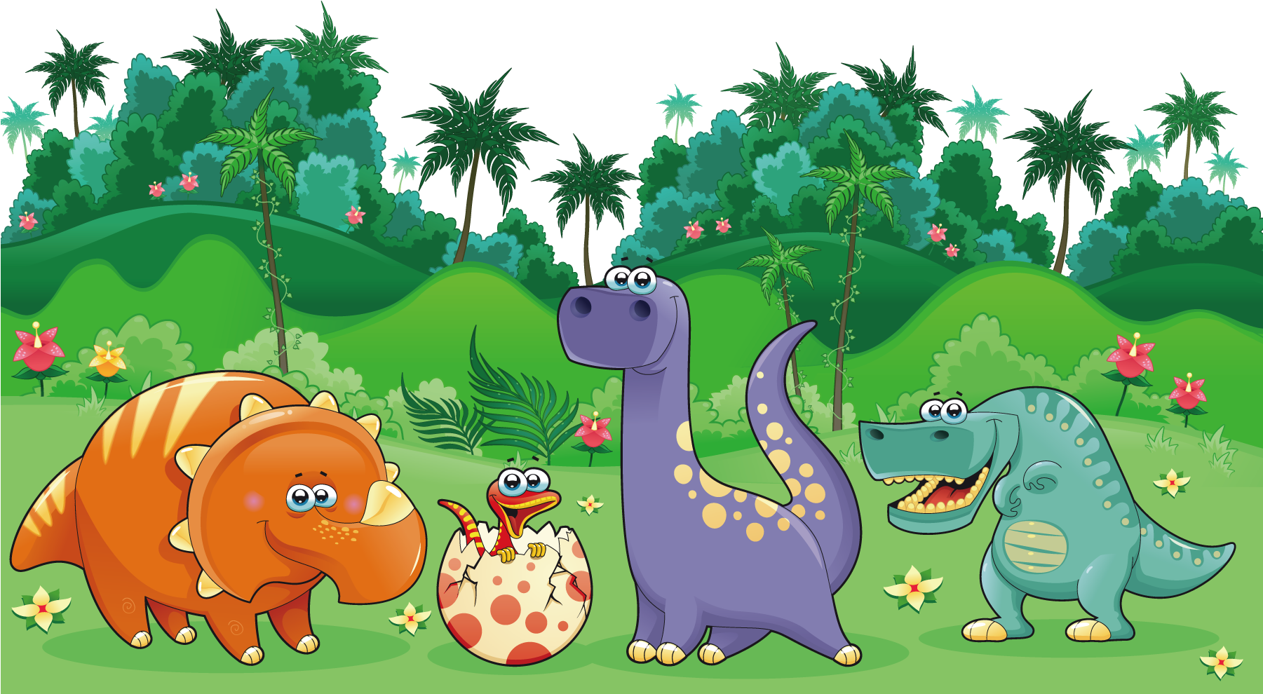 Clipart Dinosaur Landscape - Dinosaurios Animados Con Paisaje (1800x1800)