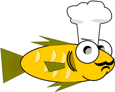 Fish And Chips Chef Cooking Cod - Pescado Animado Chef Png (408x340)