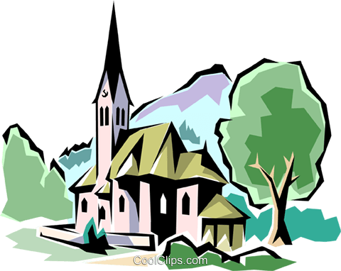 Traditional Church Royalty Free Vector Clip Art Illustration - Tree (480x382)