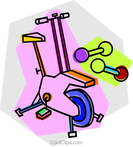 Stationary Bike And Weights Royalty Free Vector Clip - Sports Equipment (434x480)