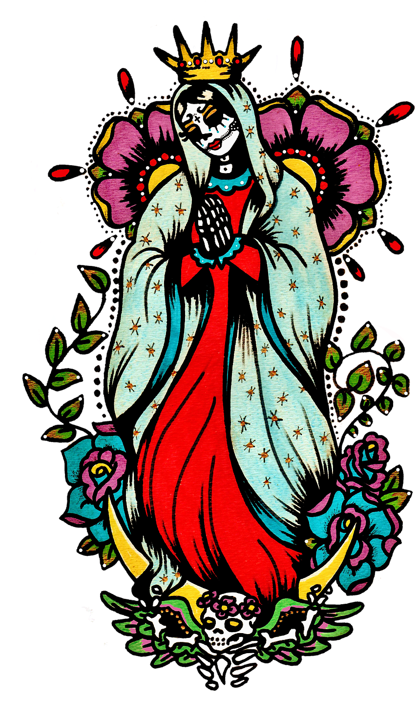 Day Of The Dead Art Virgin Mary Tattoo - Virgin Mary Day Of The Dead (942x1443)