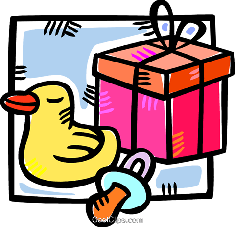 Baby Gift With A Rubber Duck And Pacifier Royalty Free - Clip Art (480x465)
