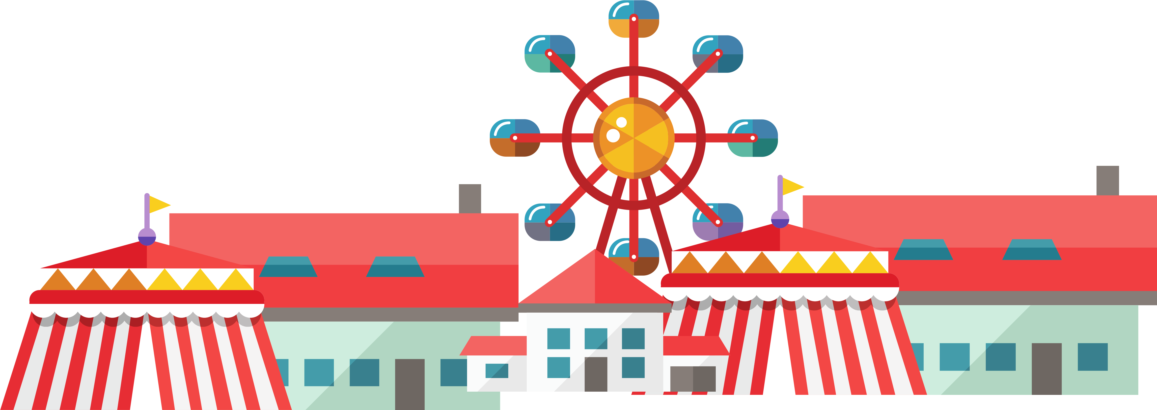 Hand Painted Cartoon Red Festive Amusement Park Decoration - Amusement Park (4717x2271)