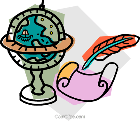 Globe With Feather Pen And Parchment Royalty Free Vector - Ciencias Sociales Geografia E Historia (480x414)