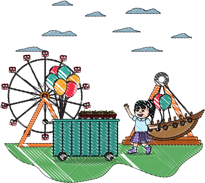Doodle Happy Girl With Balloons And Carnival Games - Doodle Happy Girl With Balloons And Carnival Games (800x800)