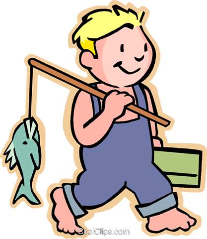 Little Boy With His Fishing Pole Royalty Free Vector - Fish With Boy (417x480)
