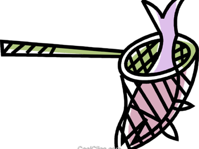 Fishing Pole Clipart Fishin - Fish In A Net Cartoon (640x480)
