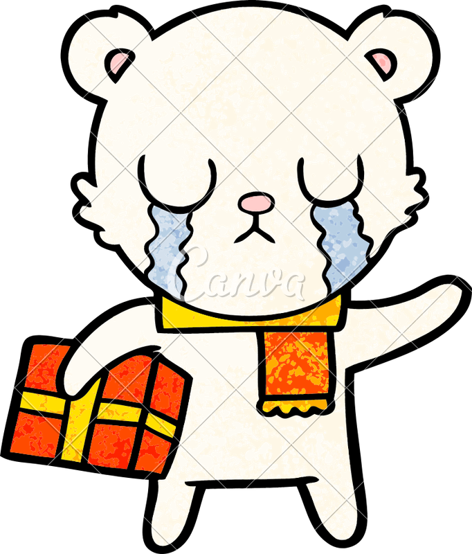 Crying Polar Bear Cartoon With Christmas Gift - Dibujo De Feliz Navidad (682x800)