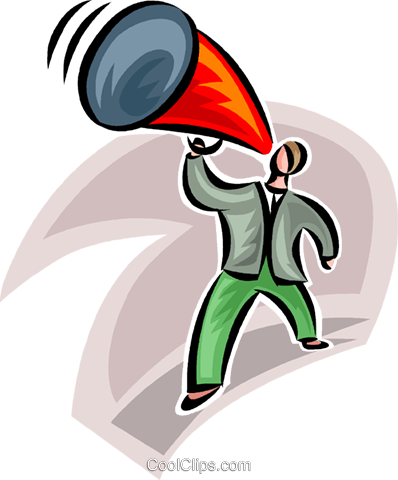 Businessman Using A Megaphone Royalty Free Vector Clip - Cartoon (398x480)