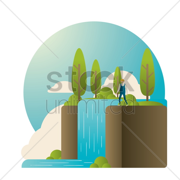 Download Waterfall Clipart Waterfall Clip Art Illustration - Vector Waterfall (600x600)