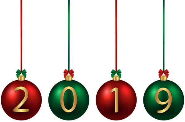Happy New Year 2019, Nouvel An, Christmas Balls, Silhouette - Christmas Balls Transparent 2019 (600x395)