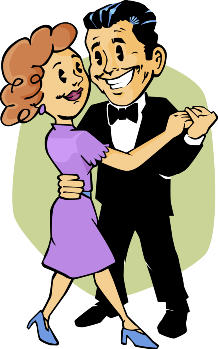 Vector Illustration Of Romantic Dancing Couple In Ballroom - Clipart Ballroom Dancing Cartoon (437x700)