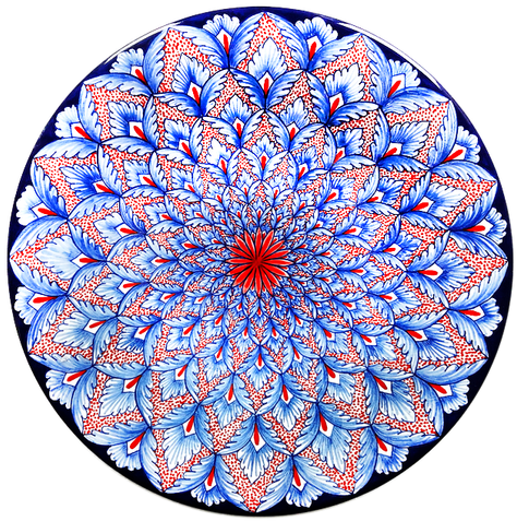 Peacock Feather Red & Blue - Circle (500x498)