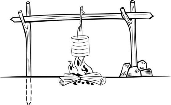 Campfire Camping S'more Outdoor Recreation Outdoor - Camp Fire Cooking Clipart Black And White (554x340)