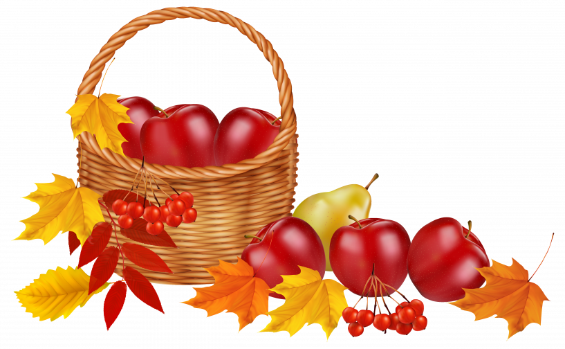 Basket With Fruits And Autumn Leaves Fall Clipart - Autumn Clip Art Png (817x504)
