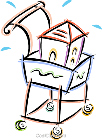 Shopping Cart With A House In It Royalty Free Vector - Shopping Cart With A House In It Royalty Free Vector (349x480)