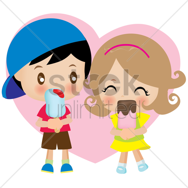 Cartoon Couple Eat Ice Cream Clipart Ice Cream Clip - Cartoon Boy And Girl Eating Ice Cream (600x600)